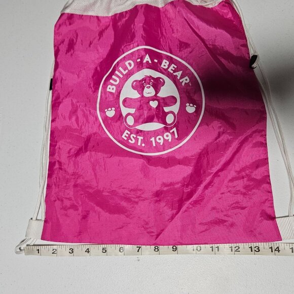 Build A Bear Backpack Drawstring Cinch Bag Pink White Logo 17x13 Nylon BAB - Picture 5 of 5